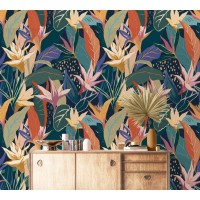Tropical wallpaper colorful exotic leaves