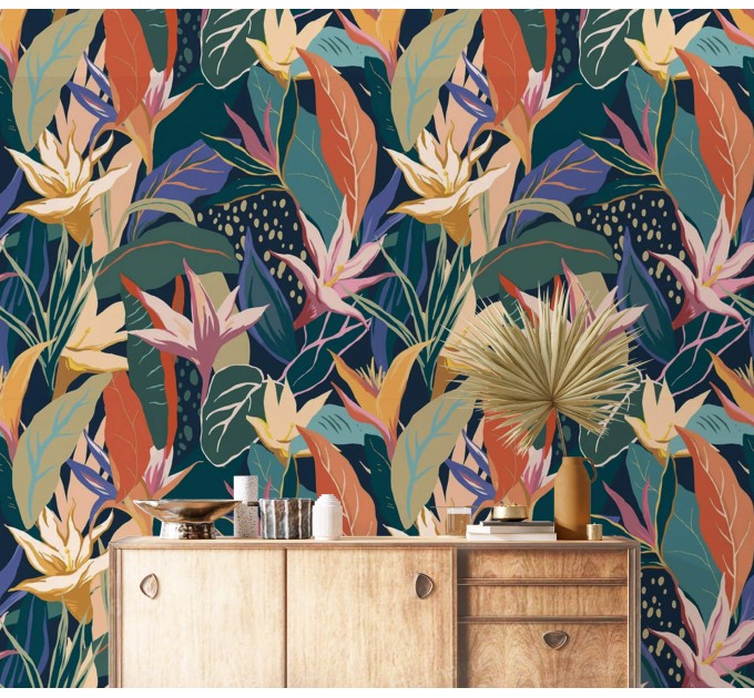 Tropical wallpaper colorful exotic leaves