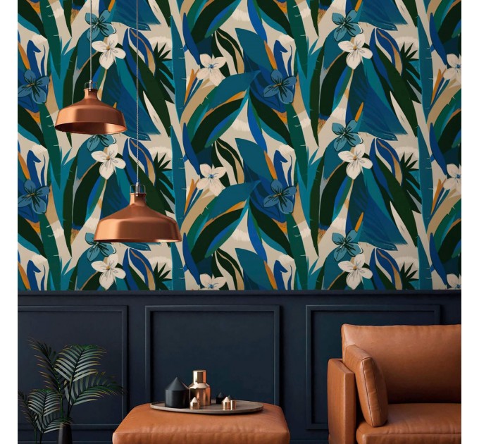 Tropical wallpaper colorful leaves and flowers