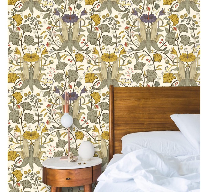 Vintage botanical wallpaper herbs and flowers