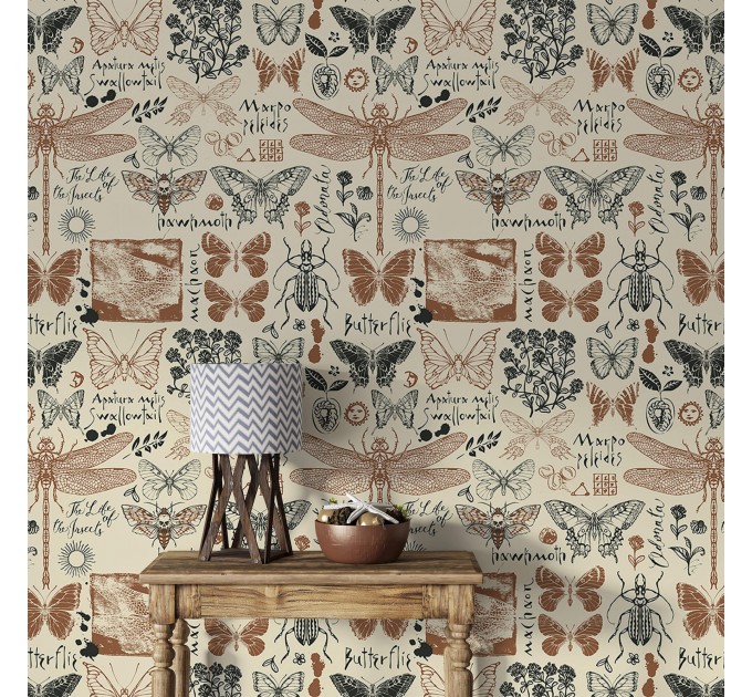 Vintage botanical wallpaper butterflies