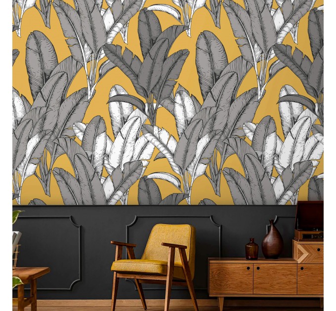 Tropical banana leaves wallpaper – modern botanical design