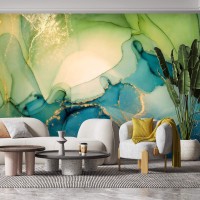 Abstract art wallpaper mural, Green blue wall mural