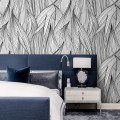 Modern black & white abstract leaf pattern wallpaper