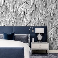 Modern black & white abstract leaf pattern wallpaper