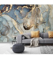 Abstract wall mural blue gold non metallic art wallpaper
