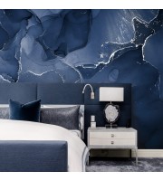 Abstract wallpaper mural dark blue silver art wall