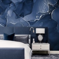 Abstract wallpaper mural dark blue silver art wall