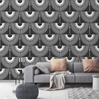 Art deco wallpaper cranes, statement accent wall covering