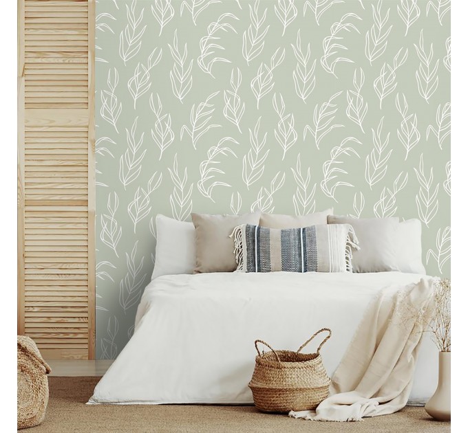 Botanical wallpaper minimalist sage green leaves