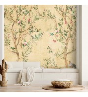 Chinoiserie wallpaper mural blooming tree with birds