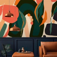 Colorful wallpaper mural Vibrant orange and green leaves