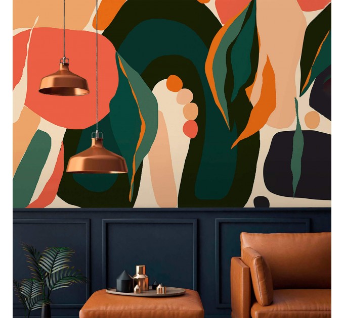 Colorful wallpaper mural Vibrant orange and green leaves