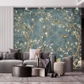 Dark Chinoiserie wallpaper birds, Vintage floral wall mural