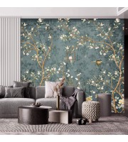 Dark Chinoiserie wallpaper birds, Vintage floral wall mural