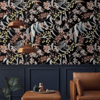 Dark botanical floral wallpaper herbs and wildflowers