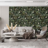 Dark botanical wallpaper herbs, Moody greenery wall covering