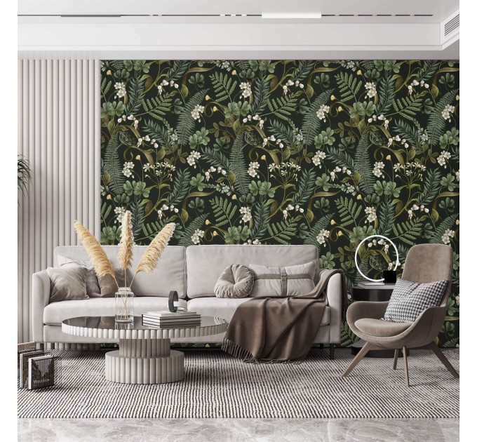 Dark botanical wallpaper herbs, Moody greenery wall covering