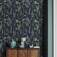 Dark botanical wallpaper herbs and flowers