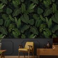 Dark green botanical wallpaper large leaves