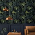 Dark botanical wallpaper green large leaves