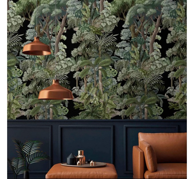 Wallpaper with trees and leaves, dark botanical wallpaper