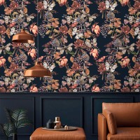 Dark vintage botanical wallpaper | Moths & Flowers