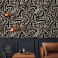 Dark wallpaper gold linear leaves non metallic