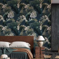 Dark palm leaves watercolor wallpaper tropical design
