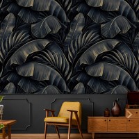 Dark tropical wallpaper large banana leaves