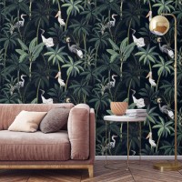Dark tropical wallpaper with birds