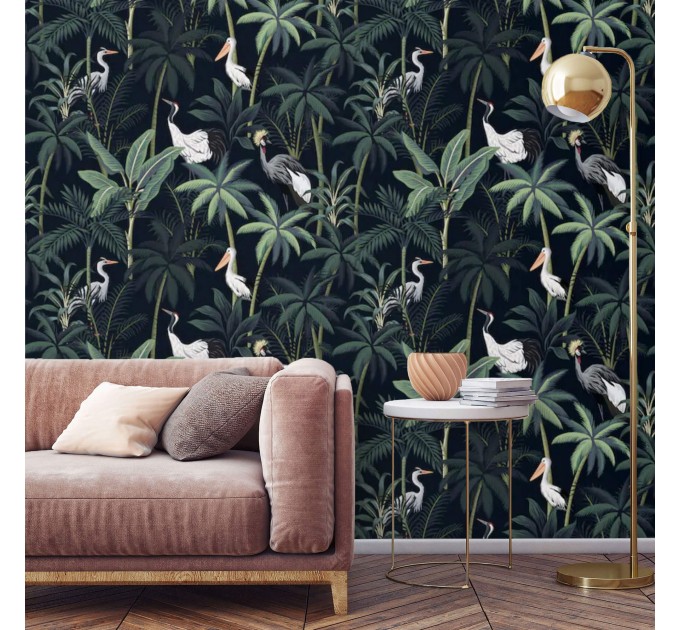 Dark tropical wallpaper with birds