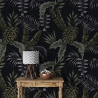 Dark moody tropical wallpaper leaves, dark academia style