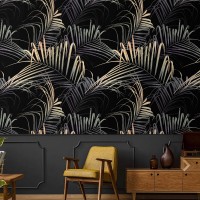Exotic palm leaf wallpaper, moody tropical decor