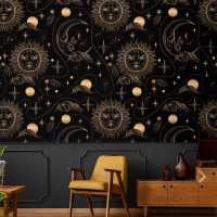 Dark wallpaper sun and moon celestial non metallic wallpaper