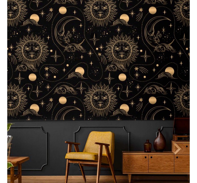 Dark wallpaper sun and moon celestial non metallic wallpaper