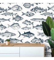 Fish wallpaper nautical marine accent wall covering