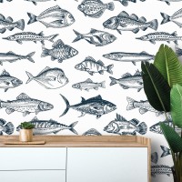 Fish wallpaper nautical marine accent wall covering