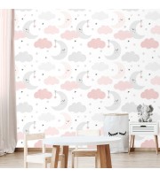 Girls nursery wallpaper stars clouds and moon