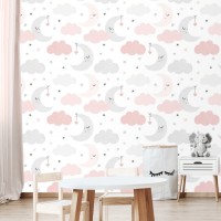 Girls nursery wallpaper stars clouds and moon