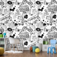 Graffiti monochrome wallpaper Urban style teenage room