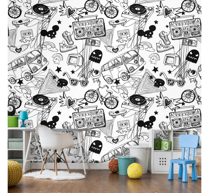 Graffiti monochrome wallpaper Urban style teenage room
