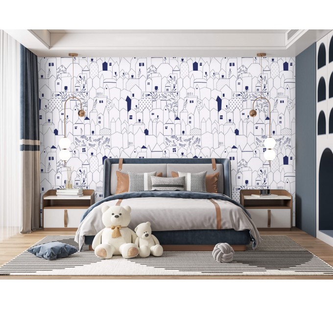 Kids room minimalist wallpaper houses