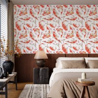 Koi Japanese pond fish Wallpaper sakura branch and flowers