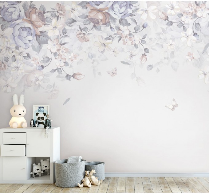 Nursery baby room pastel wallpaper Romantic floral wall