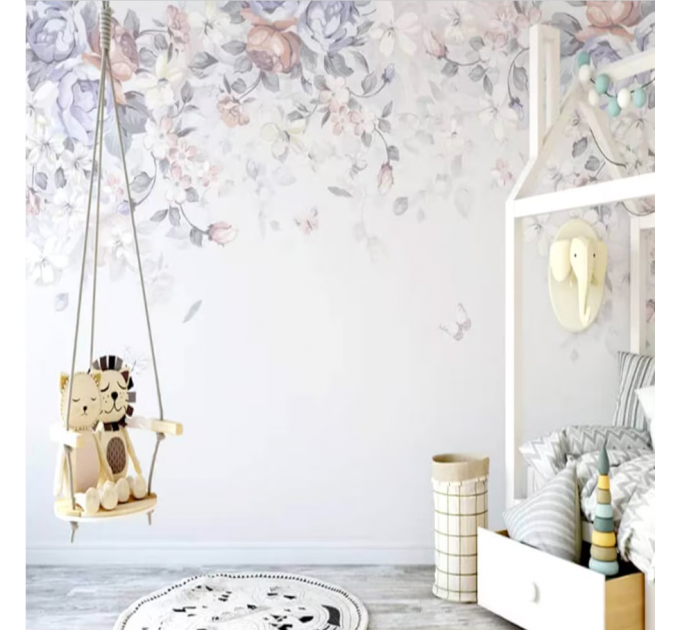 Nursery baby room pastel wallpaper Romantic floral wall
