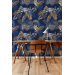 Tropical wallpaper blue gold palm leaves non metallic