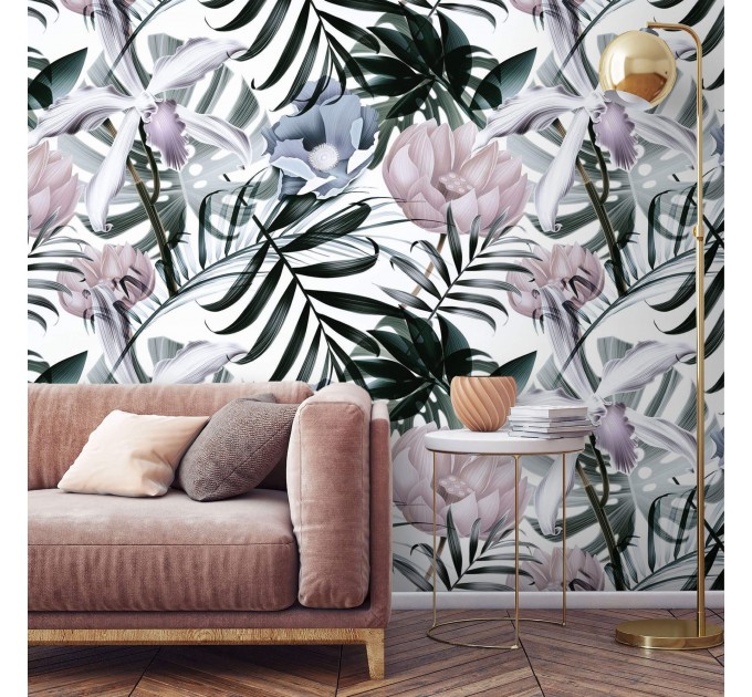 Tropical wallpaper mural oversized exotic flowers and leaves