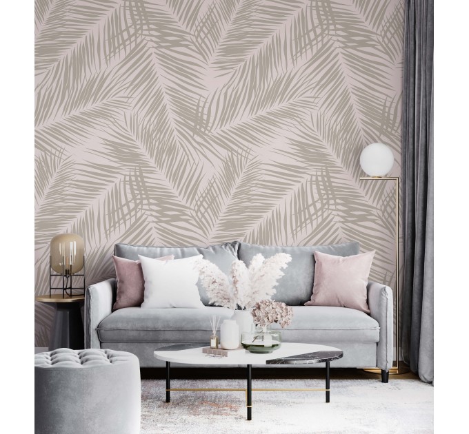 Tropical wallpaper neutral beige palm leaves
