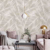 Tropical wallpaper neutral beige palm leaves